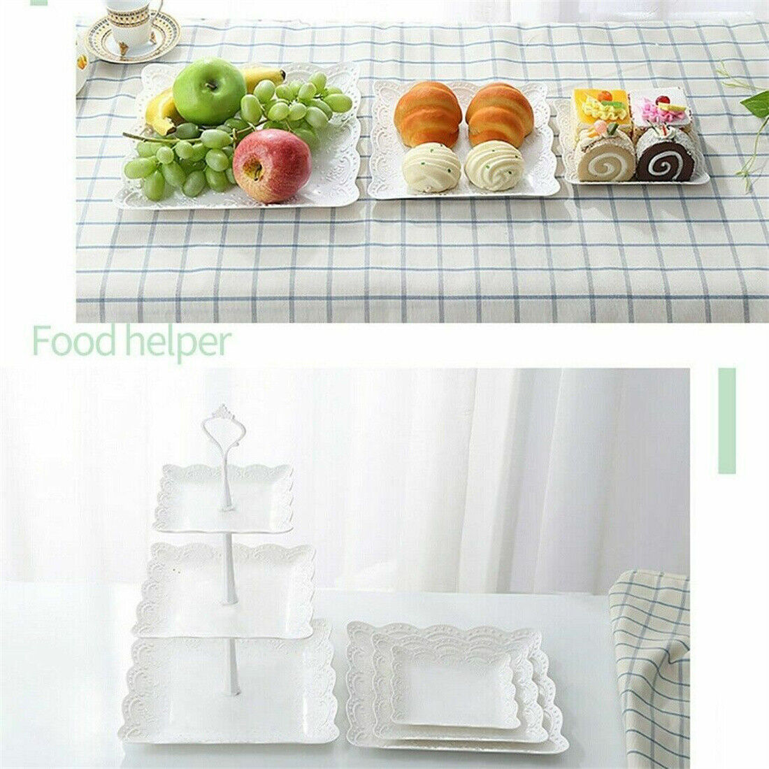3Tier Cake Stand Afternoon Tea Wedding Party Plates Tableware Embossed Tray UK - NON BRANDED SUPERMARKET