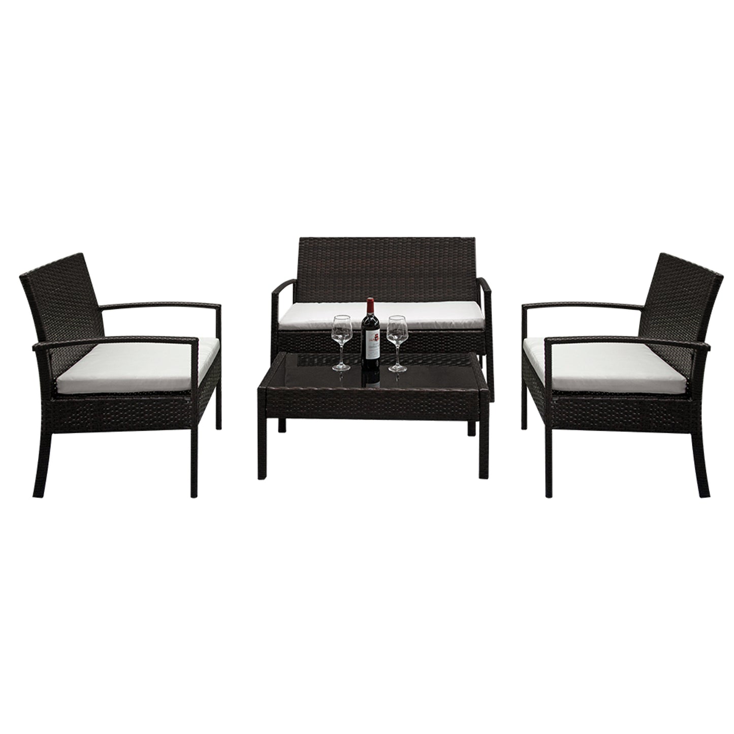 2pcs Arm Chairs 1pc Love Seat & Tempered Glass Coffee Table Rattan Sofa Set Brown Gradient - NON BRANDED SUPERMARKET