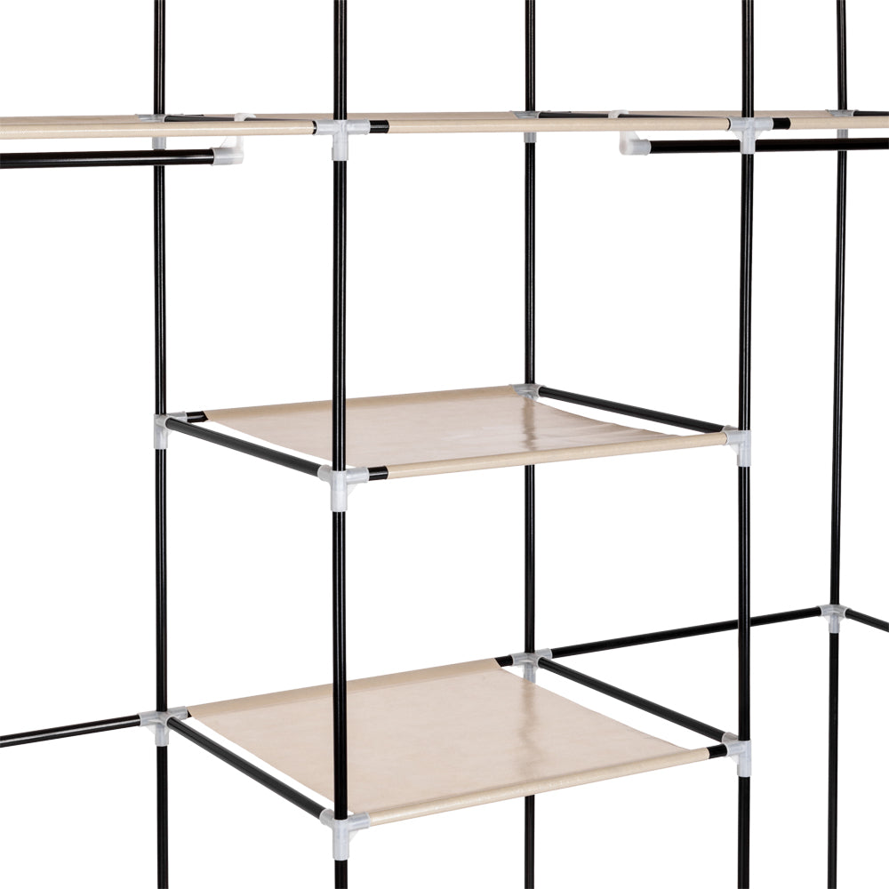 69" Portable Clothes Closet Non-Woven Fabric Wardrobe Double Rod Storage Organizer Beige - NON BRANDED SUPERMARKET