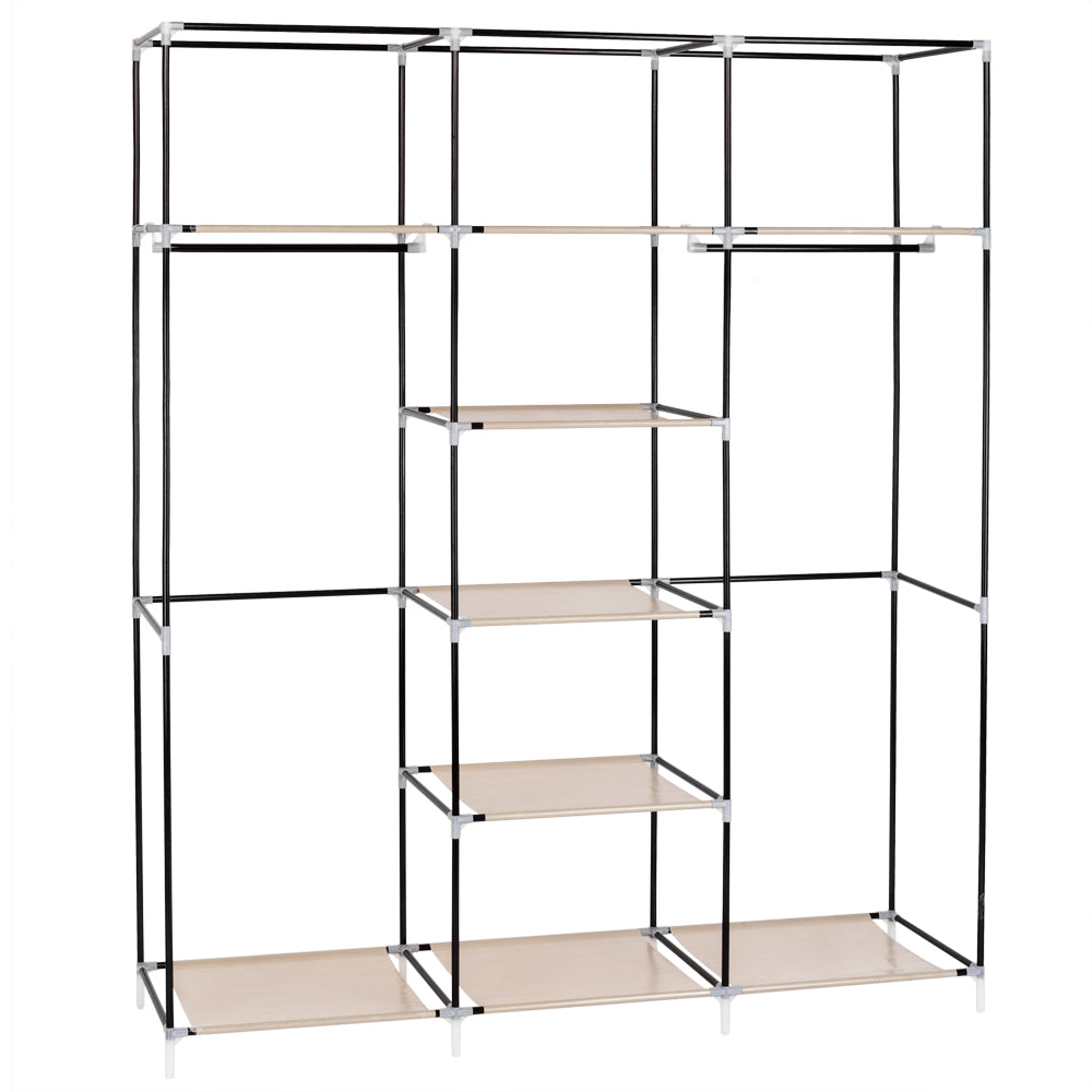 69" Portable Clothes Closet Non-Woven Fabric Wardrobe Double Rod Storage Organizer Beige - NON BRANDED SUPERMARKET