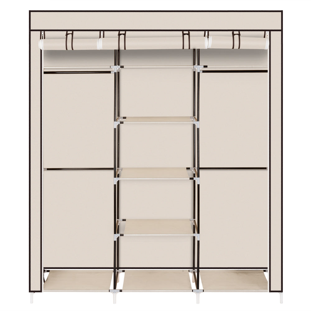 69" Portable Clothes Closet Non-Woven Fabric Wardrobe Double Rod Storage Organizer Beige - NON BRANDED SUPERMARKET