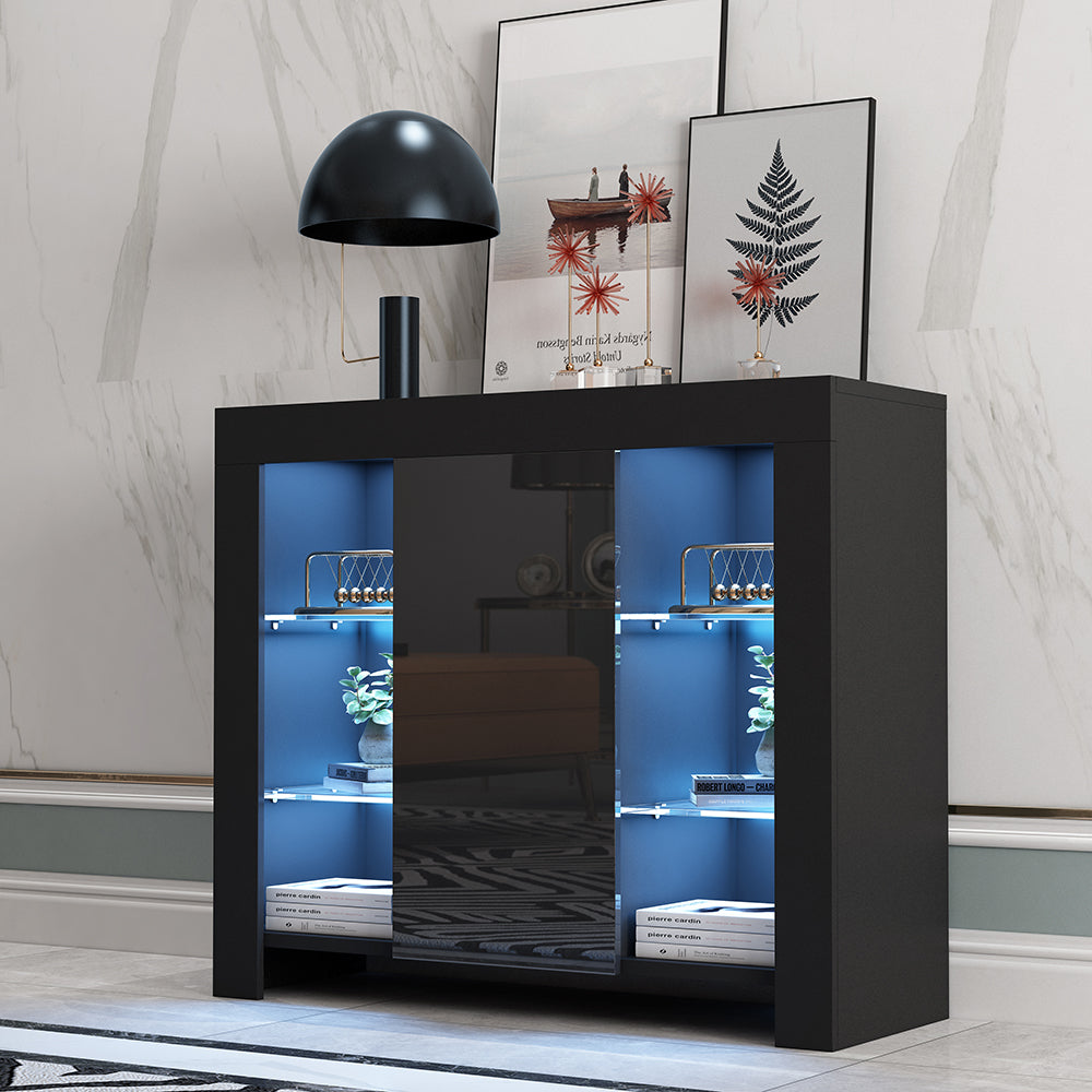 94cm Black Sideboard Cupboard Display Cabinet RGB LED - NON BRANDED SUPERMARKET
