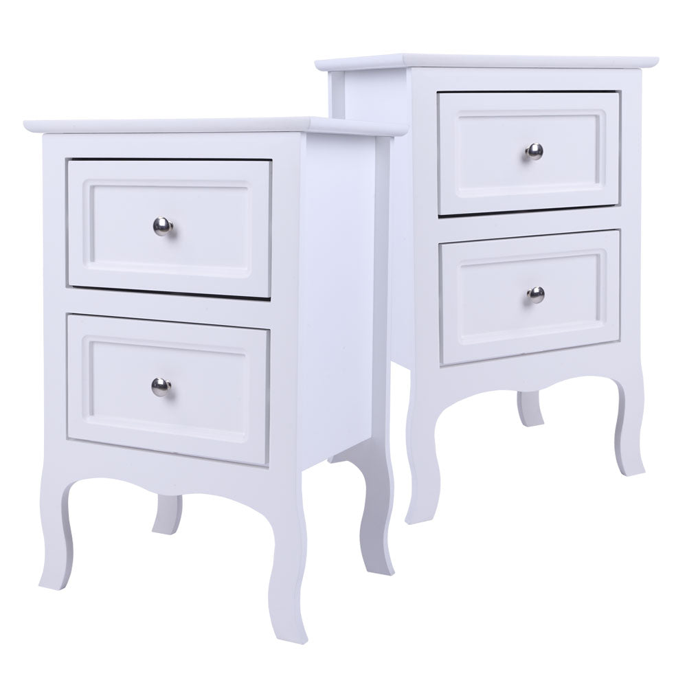2pcs Country Style Two-Tier Night Tables Large Size White - NON BRANDED SUPERMARKET