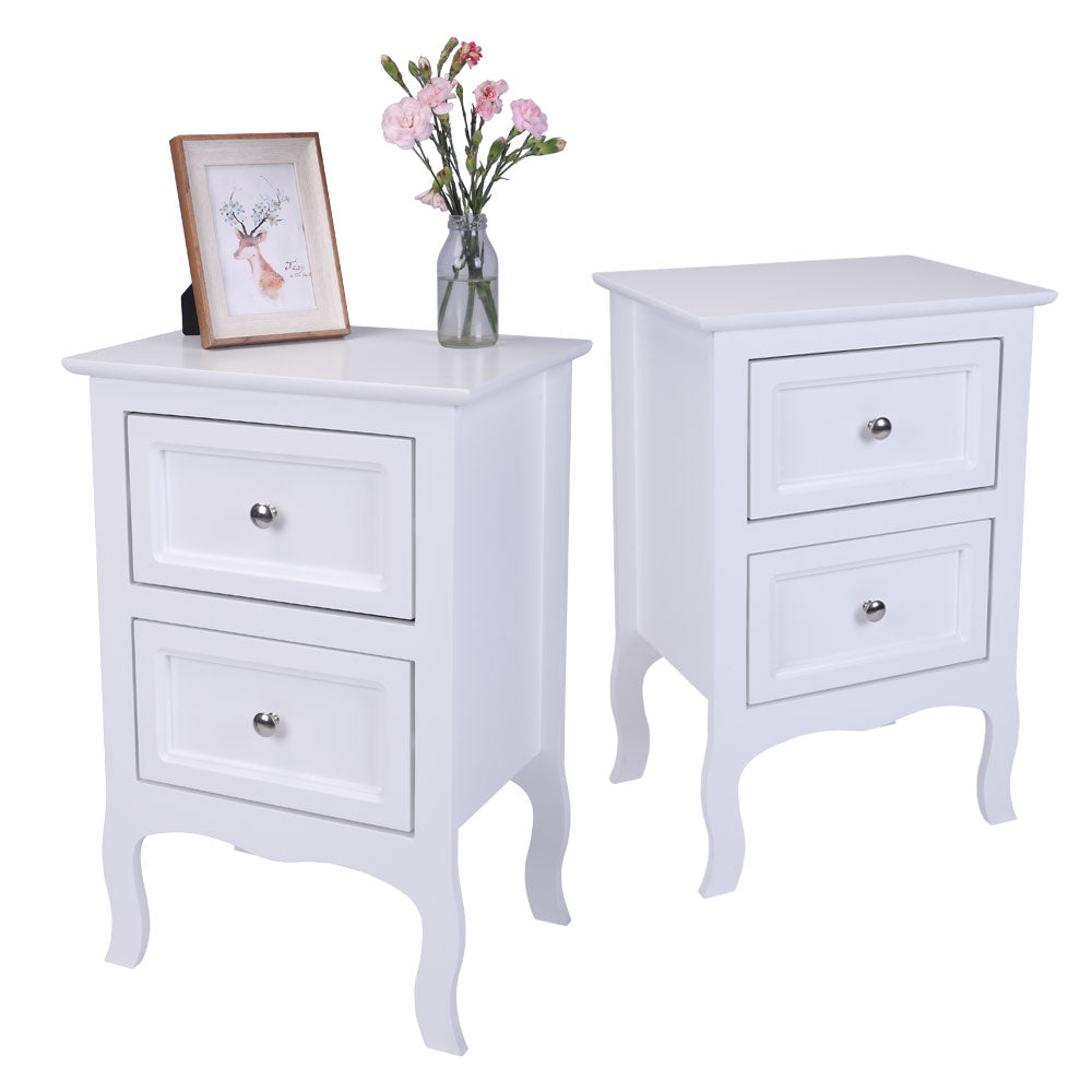 2pcs Country Style Two-Tier Night Tables Large Size White - NON BRANDED SUPERMARKET