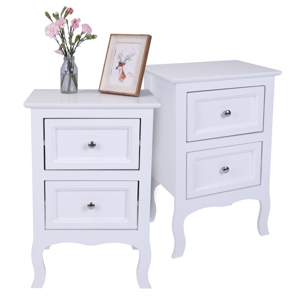 2pcs Country Style Two-Tier Night Tables Large Size White - NON BRANDED SUPERMARKET