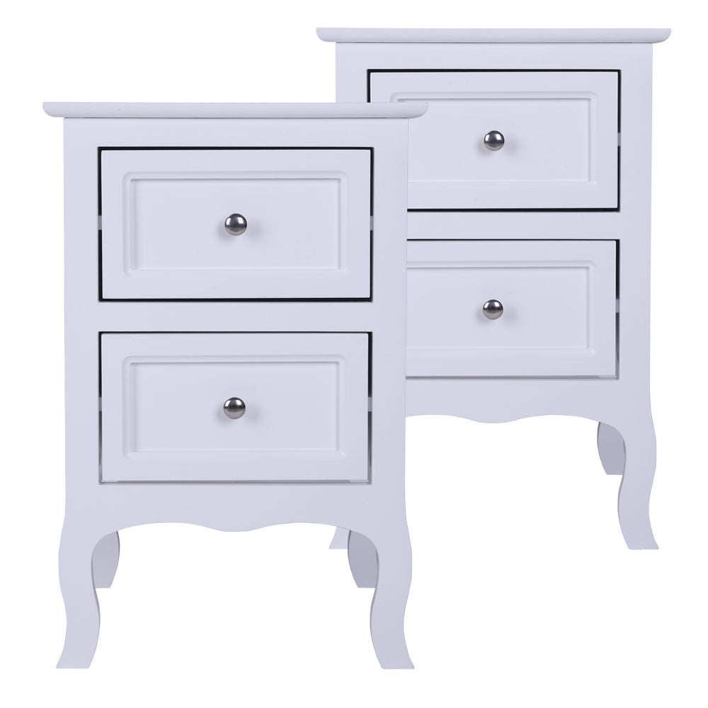 2pcs Country Style Two-Tier Night Tables Large Size White - NON BRANDED SUPERMARKET