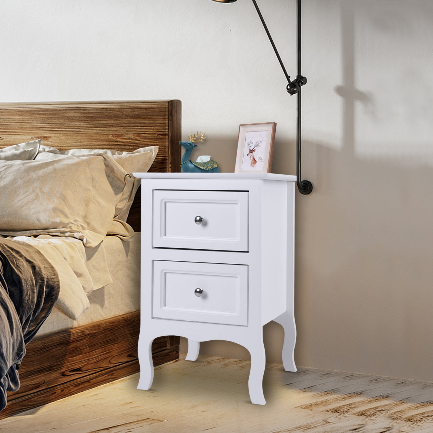 2pcs Country Style Two-Tier Night Tables Large Size White - NON BRANDED SUPERMARKET