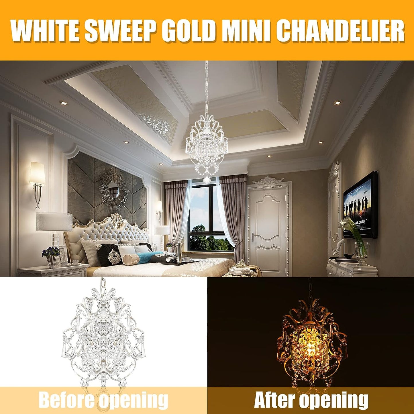 White Chandelier Mini Crystal Chandelier Lighting K9 Crystal Retro Craft Elegant Iron Chandelier for Bedroom - NON BRANDED SUPERMARKET