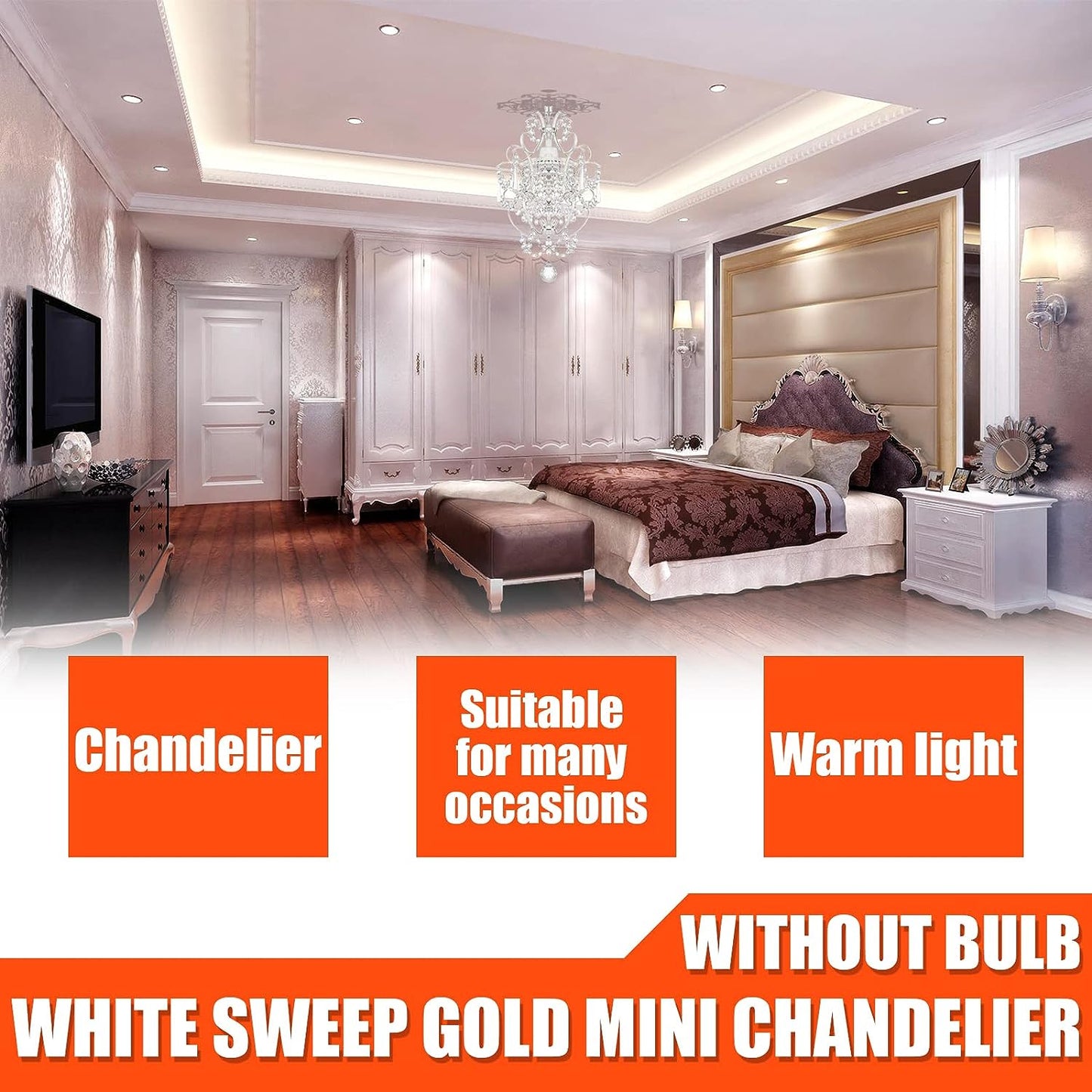 White Chandelier Mini Crystal Chandelier Lighting K9 Crystal Retro Craft Elegant Iron Chandelier for Bedroom - NON BRANDED SUPERMARKET
