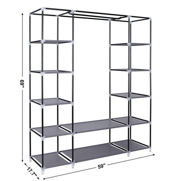 69" Portable Clothes Closet Wardrobe Storage Organizer with Non-Woven Fabric Quick and Easy to Assemble Extra Strong and Durable Gray - NON BRANDED SUPERMARKET