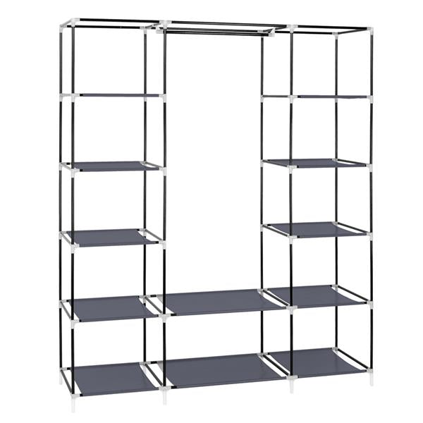 69" Portable Clothes Closet Wardrobe Storage Organizer with Non-Woven Fabric Quick and Easy to Assemble Extra Strong and Durable Gray - NON BRANDED SUPERMARKET