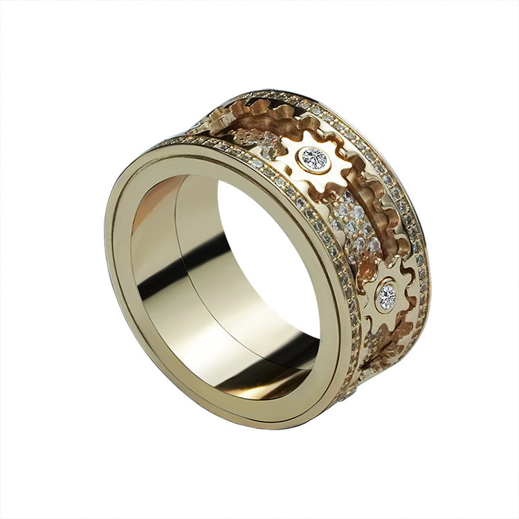 Inlaid stone inlaid with gypsophila diamond gear rotating men and women vibrato the same ring - NON BRANDED SUPERMARKET 