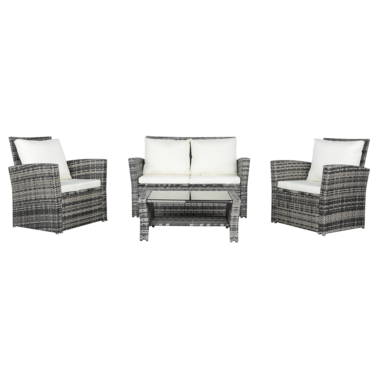 Outdoor Rattan Sofa Combination Four-piece Package-Grey  (Combination Total 2 Boxes) - NON BRANDED SUPERMARKET 