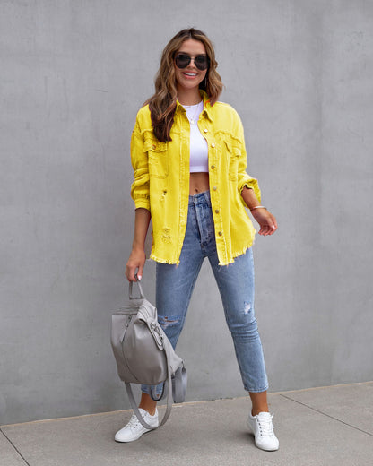 Women's Ripped Shirt Jacket - NON BRANDED SUPERMARKET 