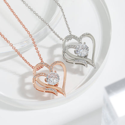 Zircon Double Love Necklace With Rhinestones Ins Personalized Heart-shaped Necklace Clavicle Chain Jewelry For Women Valentine's Day - NON BRANDED SUPERMARKET 