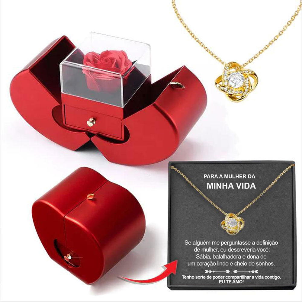 Fashion Jewelry Box Red Apple Christmas Gift Necklace Eternal Rose For Girl Mother's Day Valentine's Day Gifts With Artificial Flower Rose Flower Jewelry Box - NON BRANDED SUPERMARKET 