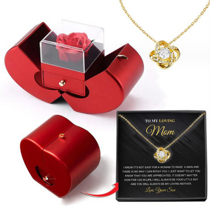 Fashion Jewelry Box Red Apple Christmas Gift Necklace Eternal Rose For Girl Mother's Day Valentine's Day Gifts With Artificial Flower Rose Flower Jewelry Box - NON BRANDED SUPERMARKET 