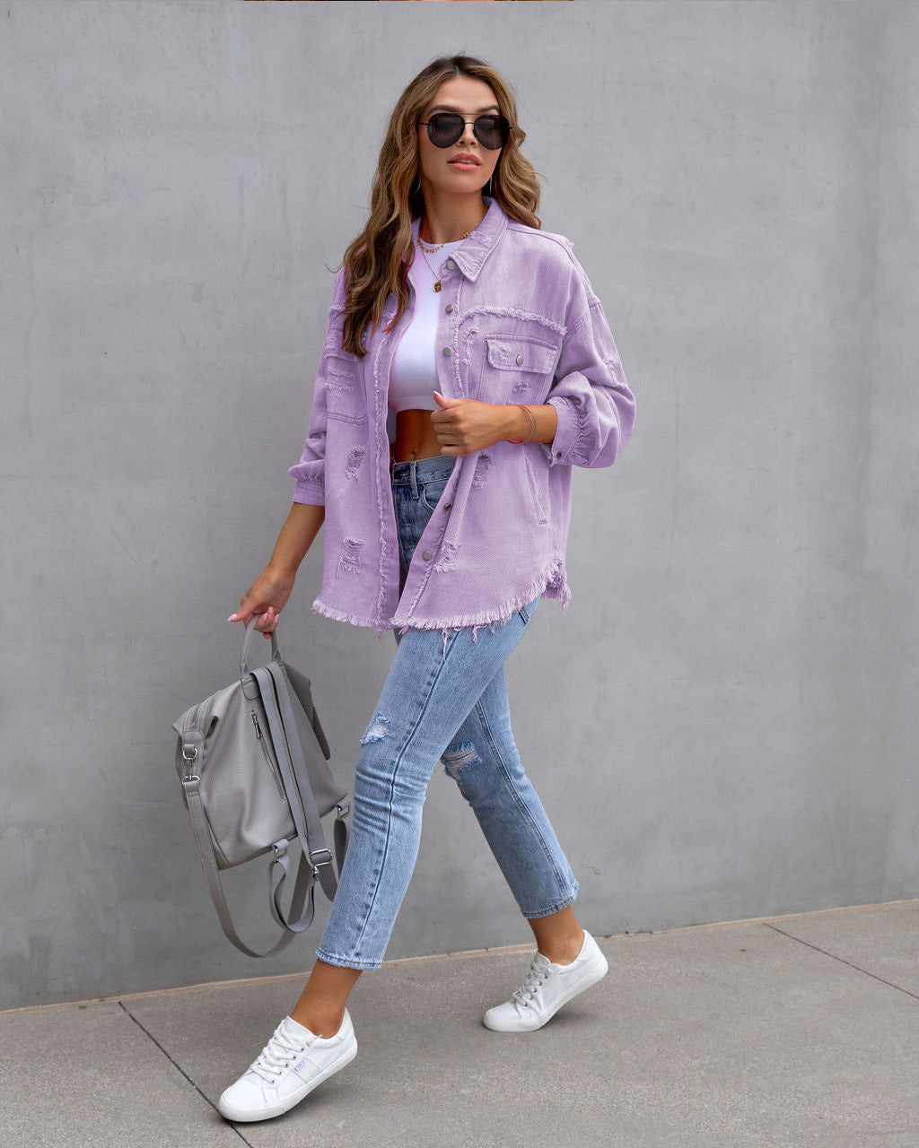 Women's Ripped Shirt Jacket - NON BRANDED SUPERMARKET 