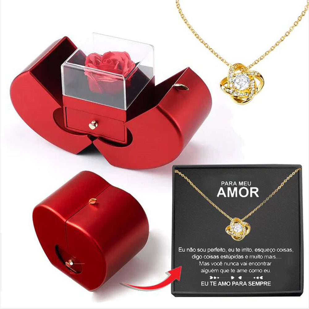 Fashion Jewelry Box Red Apple Christmas Gift Necklace Eternal Rose For Girl Mother's Day Valentine's Day Gifts With Artificial Flower Rose Flower Jewelry Box - NON BRANDED SUPERMARKET 