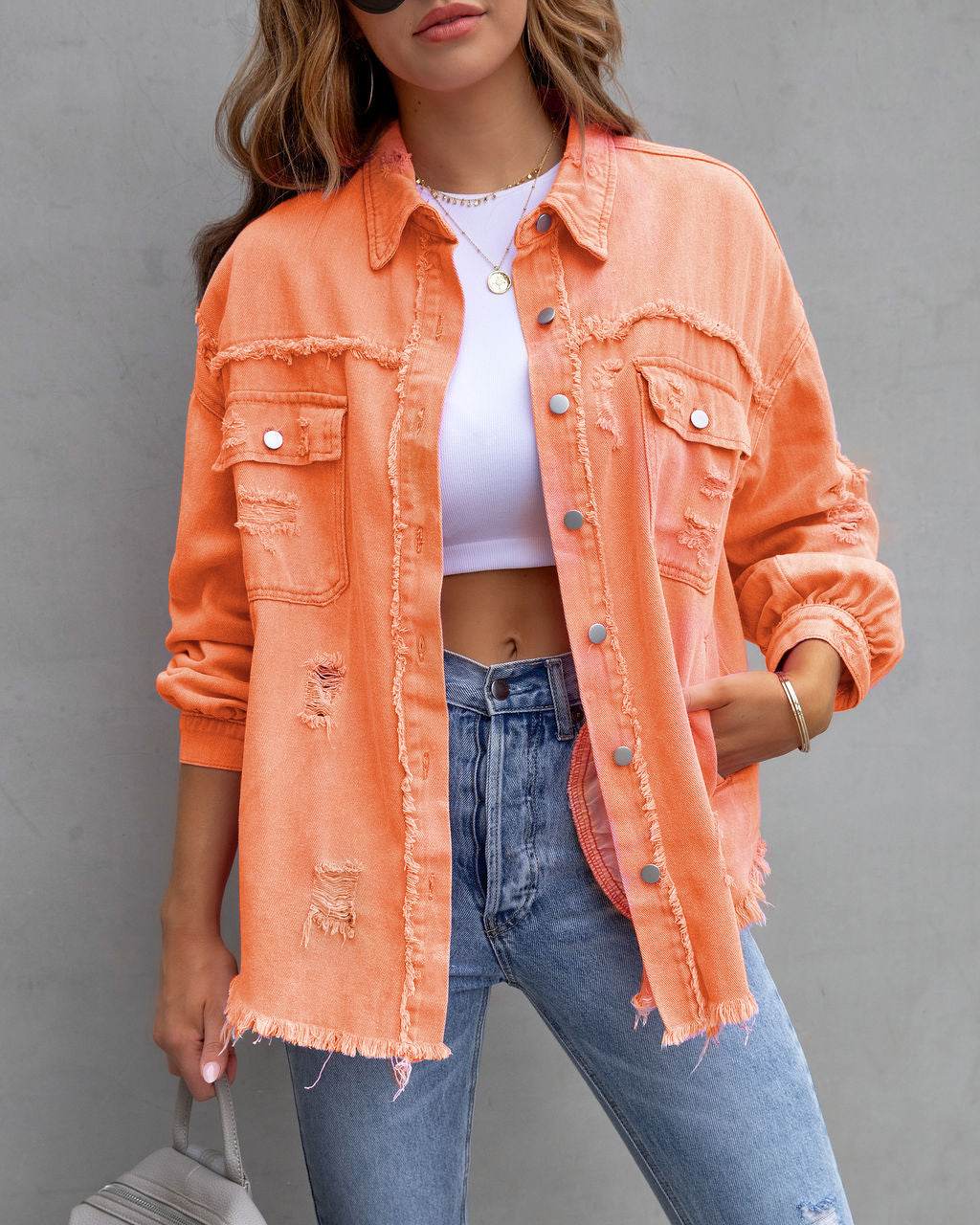 Women's Ripped Shirt Jacket - NON BRANDED SUPERMARKET 