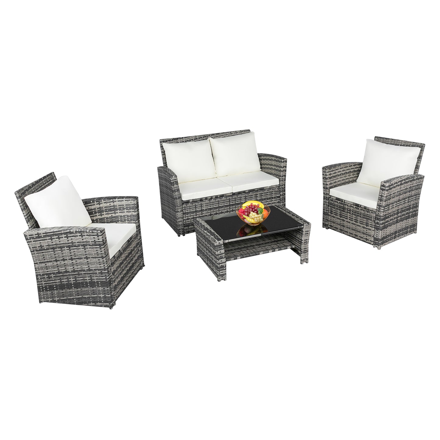 Outdoor Rattan Sofa Combination Four-piece Package-Grey  (Combination Total 2 Boxes) - NON BRANDED SUPERMARKET 