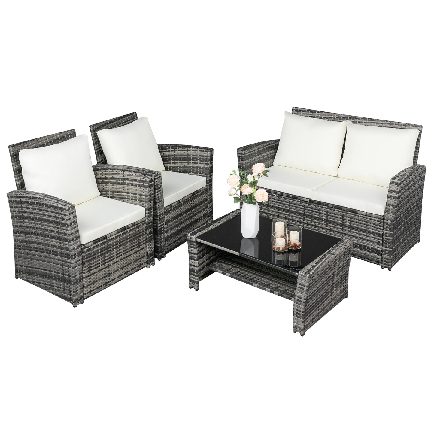 Outdoor Rattan Sofa Combination Four-piece Package-Grey  (Combination Total 2 Boxes) - NON BRANDED SUPERMARKET 