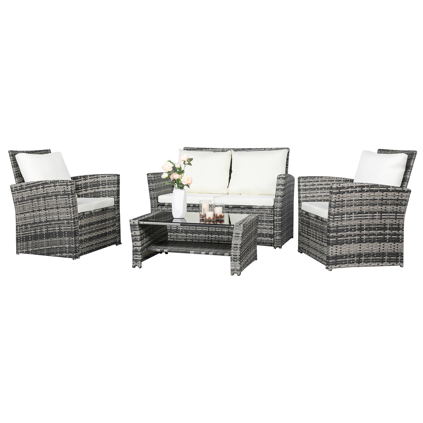 Outdoor Rattan Sofa Combination Four-piece Package-Grey  (Combination Total 2 Boxes) - NON BRANDED SUPERMARKET 