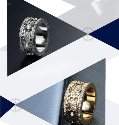 Inlaid stone inlaid with gypsophila diamond gear rotating men and women vibrato the same ring - NON BRANDED SUPERMARKET 