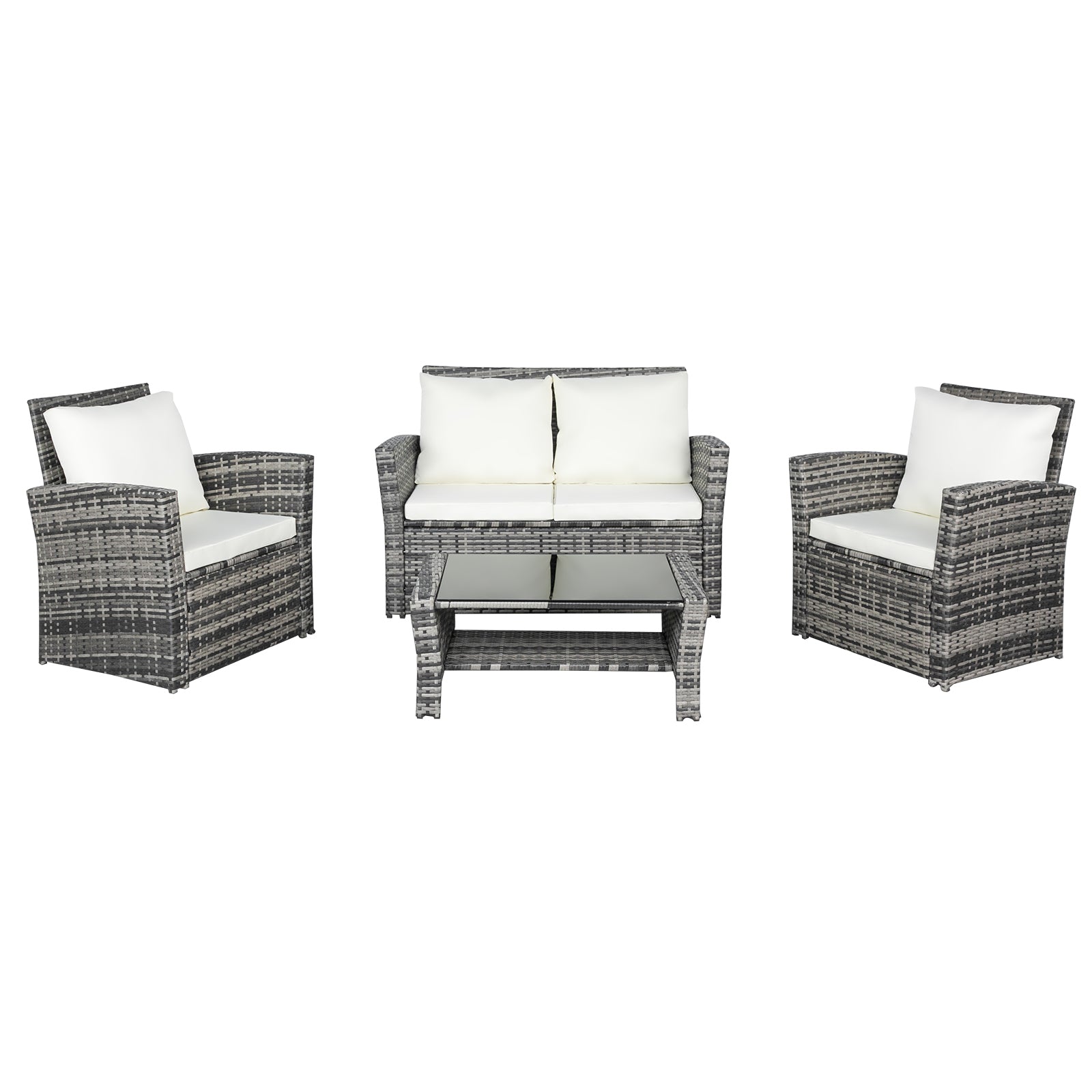 Outdoor Rattan Sofa Combination Four-piece Package-Grey  (Combination Total 2 Boxes) - NON BRANDED SUPERMARKET 