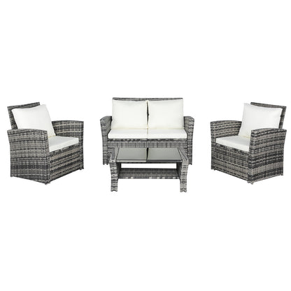 Outdoor Rattan Sofa Combination Four-piece Package-Grey  (Combination Total 2 Boxes) - NON BRANDED SUPERMARKET 