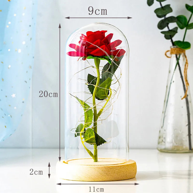 Valentines Day Gift for Girlfriend Eternal Rose LED Light Foil Flower In Glass Cover Mothers Day Wedding favors Bridesmaid Gift - NON BRANDED SUPERMARKET 