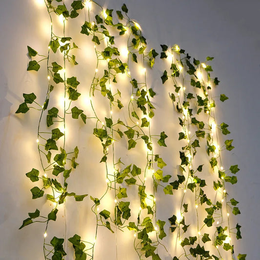 2.3m Silk Leaves Fake Creeper Green Leaf Ivy Vine 3m LED String Lights for Home Wedding Party Hanging Garland Artificial Flower - NON BRANDED SUPERMARKET 