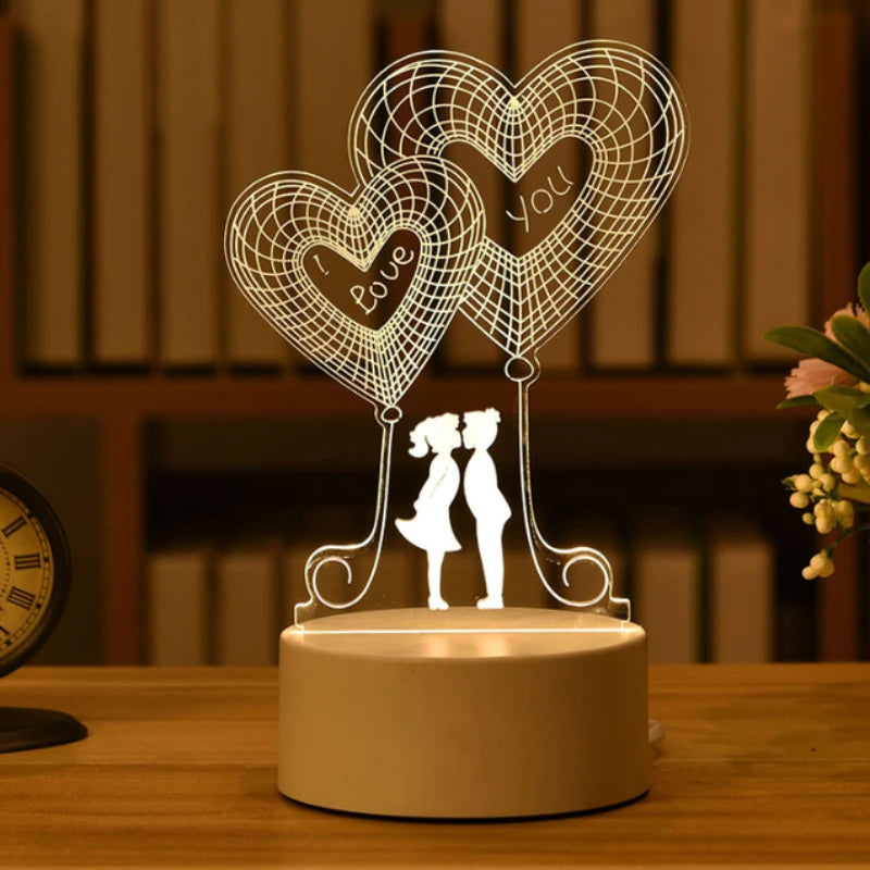 2022 Valentines Day Gift 3D Love Lamp Acrylic Bear Rose LED Night Light Kids Birthday Gift Rabbit Easter Deco Wedding Decoration - NON BRANDED SUPERMARKET 