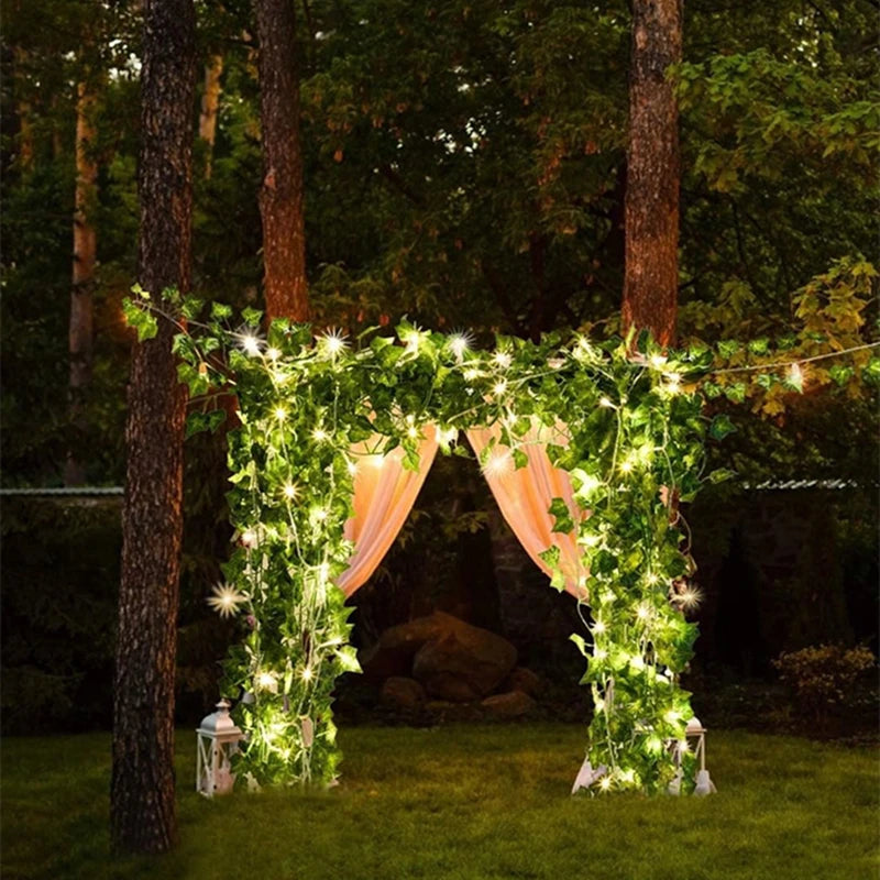 2.3m Silk Leaves Fake Creeper Green Leaf Ivy Vine 3m LED String Lights for Home Wedding Party Hanging Garland Artificial Flower - NON BRANDED SUPERMARKET 