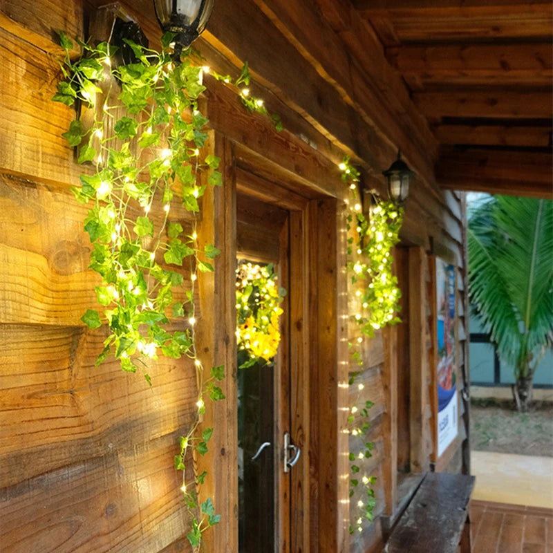 2.3m Silk Leaves Fake Creeper Green Leaf Ivy Vine 3m LED String Lights for Home Wedding Party Hanging Garland Artificial Flower - NON BRANDED SUPERMARKET 