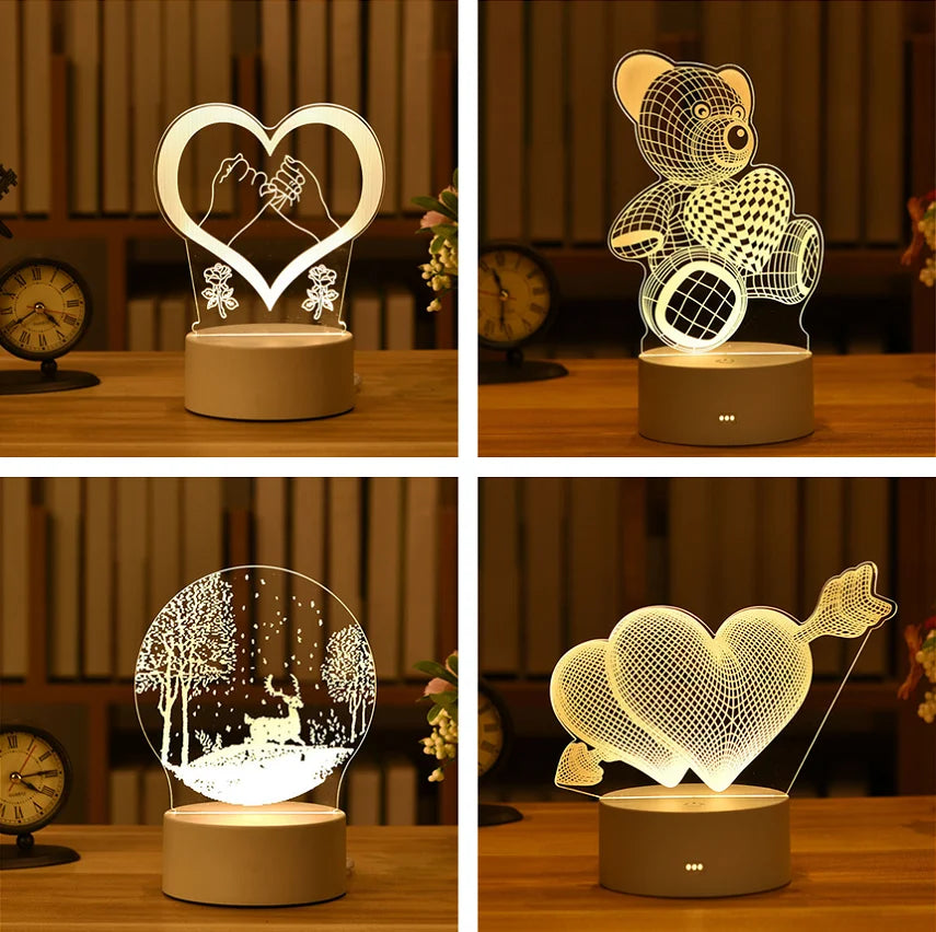 2022 Valentines Day Gift 3D Love Lamp Acrylic Bear Rose LED Night Light Kids Birthday Gift Rabbit Easter Deco Wedding Decoration - NON BRANDED SUPERMARKET 