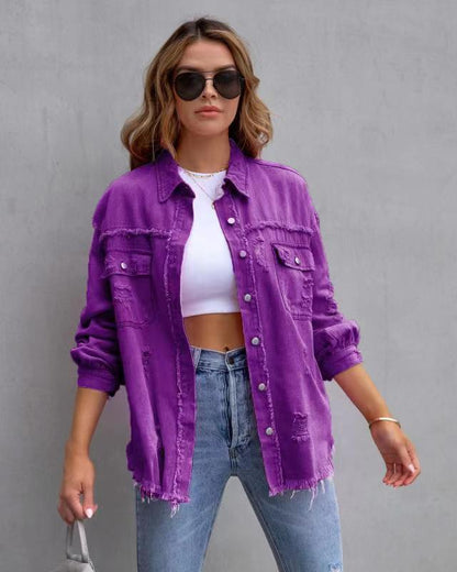 Women's Ripped Shirt Jacket - NON BRANDED SUPERMARKET 