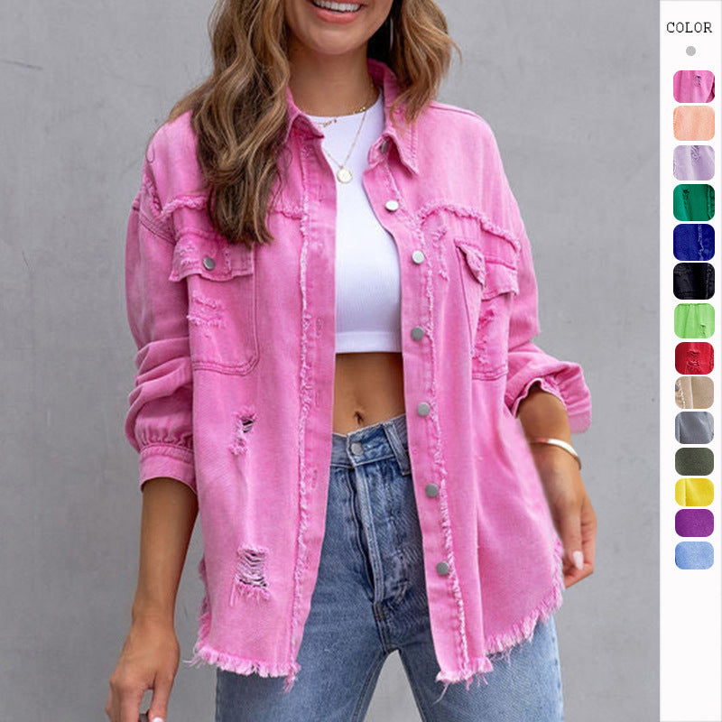 Women's Ripped Shirt Jacket - NON BRANDED SUPERMARKET 