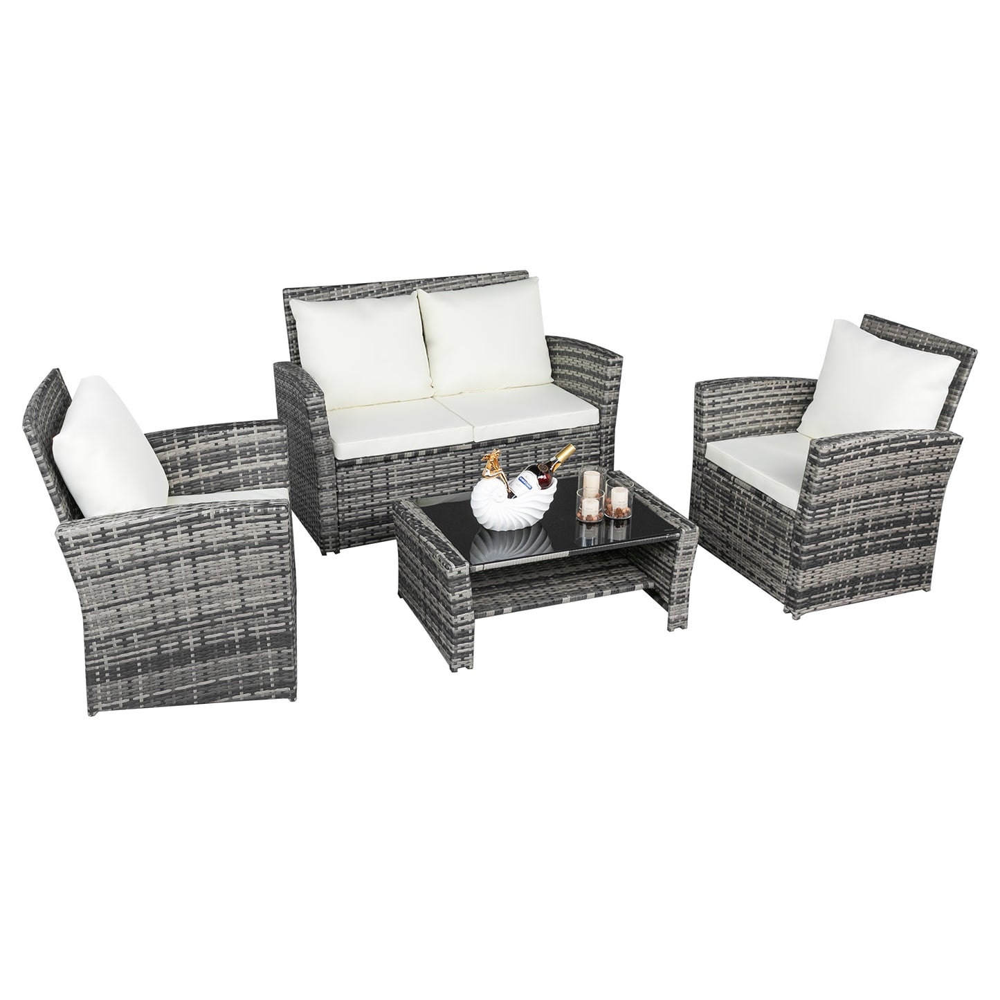 Outdoor Rattan Sofa Combination Four-piece Package-Grey  (Combination Total 2 Boxes) - NON BRANDED SUPERMARKET 