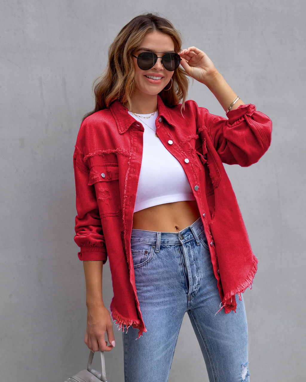 Women's Ripped Shirt Jacket - NON BRANDED SUPERMARKET 