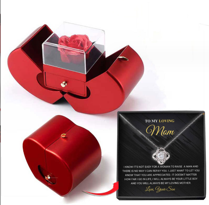 Fashion Jewelry Box Red Apple Christmas Gift Necklace Eternal Rose For Girl Mother's Day Valentine's Day Gifts With Artificial Flower Rose Flower Jewelry Box - NON BRANDED SUPERMARKET 