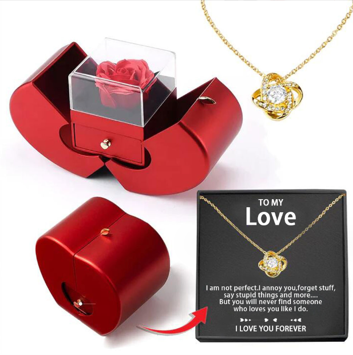 Fashion Jewelry Box Red Apple Christmas Gift Necklace Eternal Rose For Girl Mother's Day Valentine's Day Gifts With Artificial Flower Rose Flower Jewelry Box - NON BRANDED SUPERMARKET 