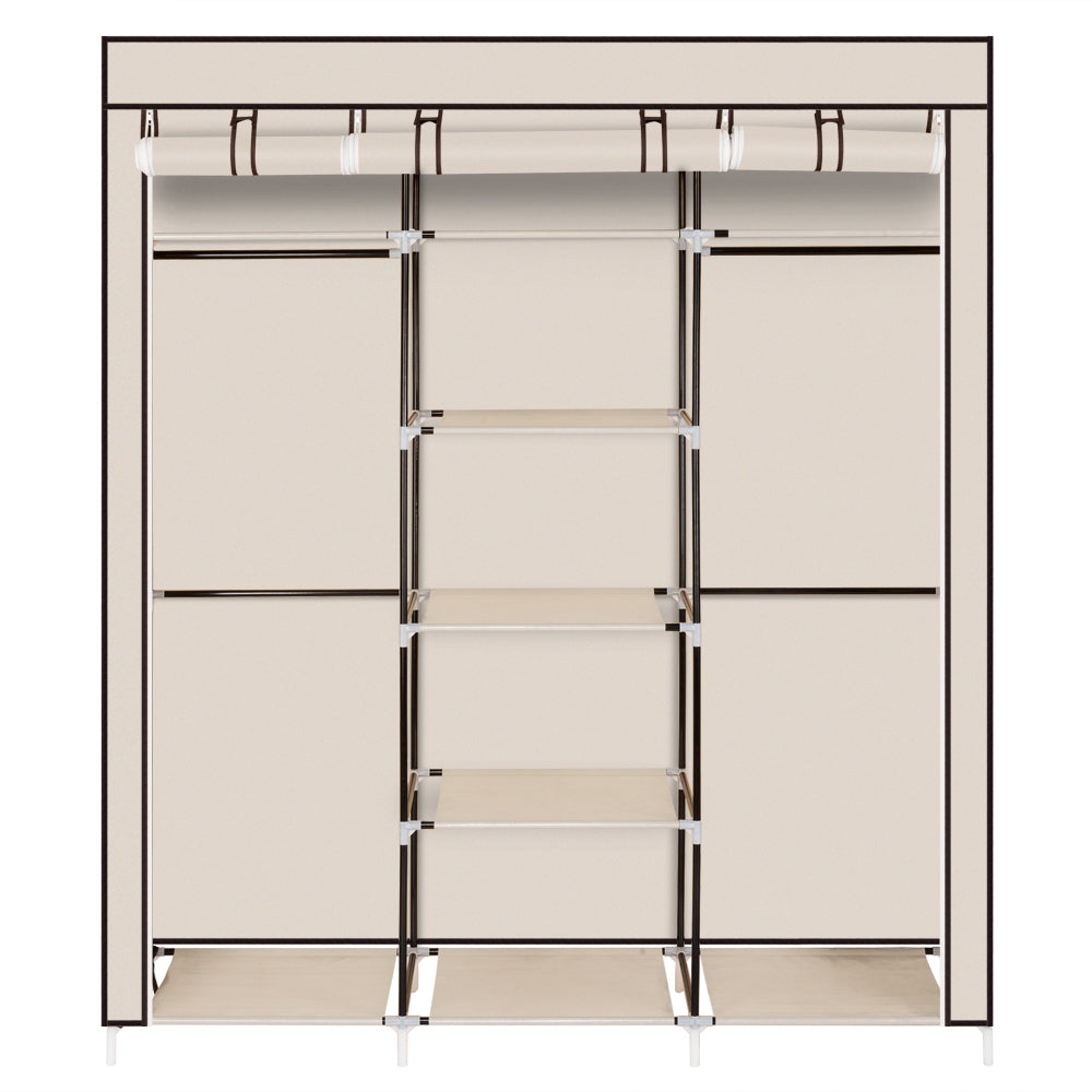 69" Portable Clothes Closet Non-Woven Fabric Wardrobe Double Rod Storage Organizer Beige - NON BRANDED SUPERMARKET 