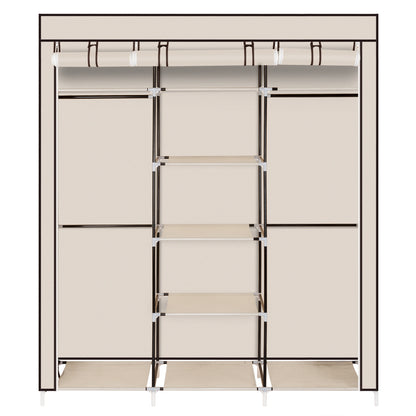 69" Portable Clothes Closet Non-Woven Fabric Wardrobe Double Rod Storage Organizer Beige - NON BRANDED SUPERMARKET 