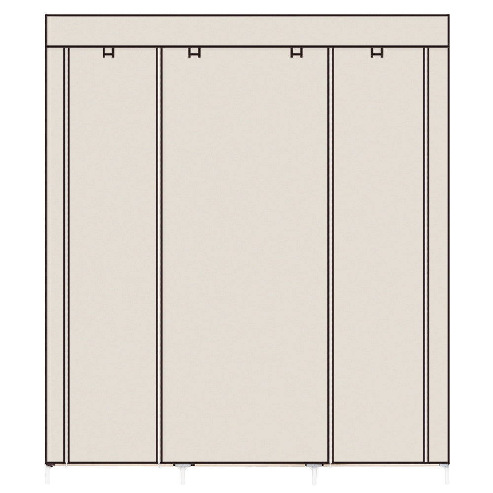 69" Portable Clothes Closet Non-Woven Fabric Wardrobe Double Rod Storage Organizer Beige - NON BRANDED SUPERMARKET 