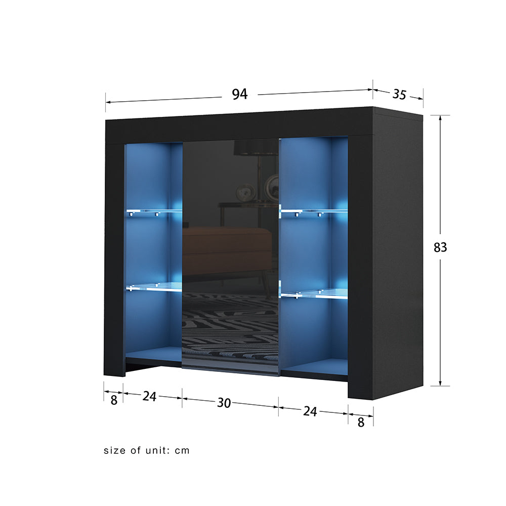 94cm Black Sideboard Cupboard Display Cabinet RGB LED - NON BRANDED SUPERMARKET 