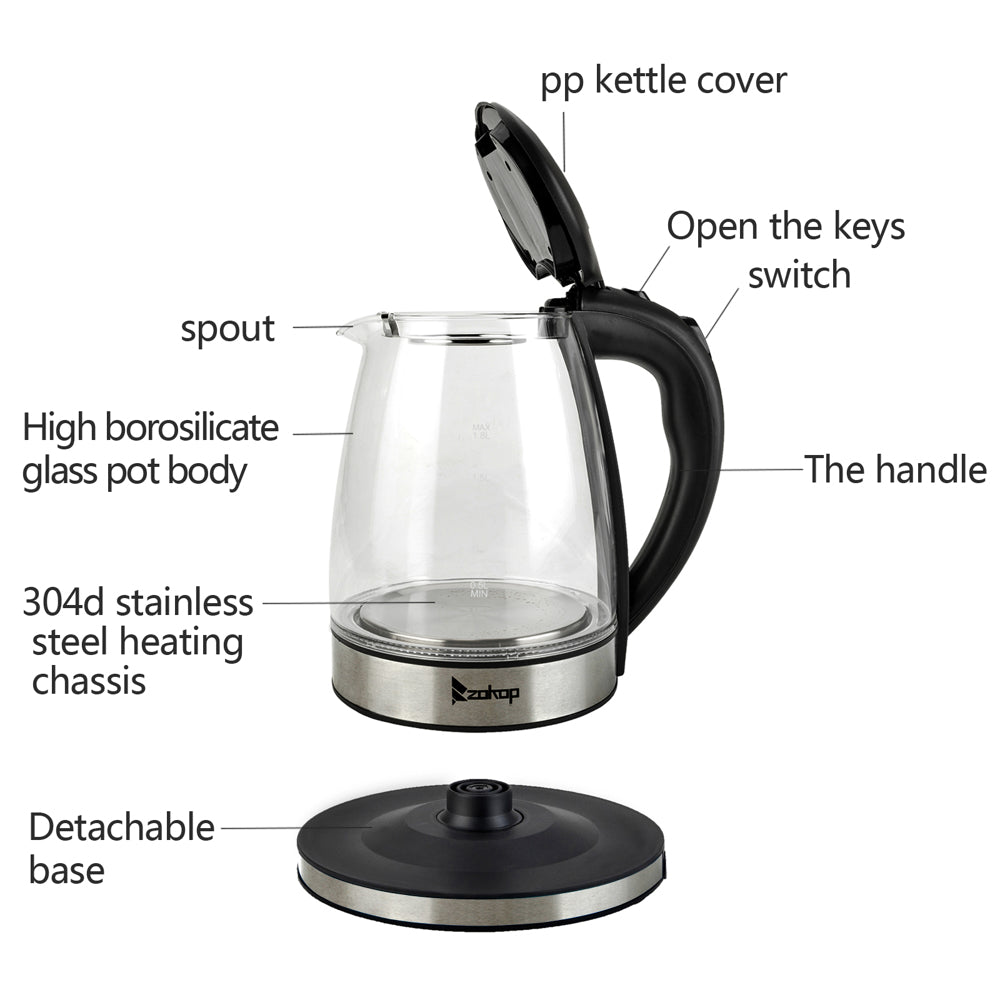 HD-1861-A 220V 2000W 1.8L Electric Glass Kettle UK Plug - NON BRANDED SUPERMARKET 