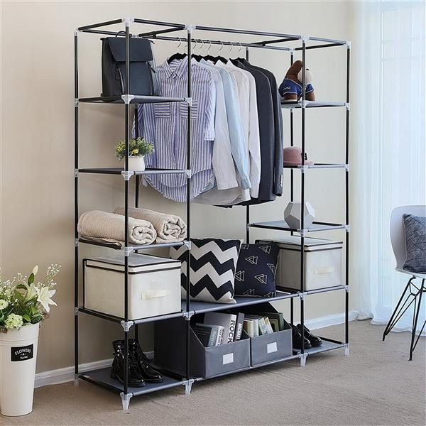 69" Portable Clothes Closet Wardrobe Storage Organizer with Non-Woven Fabric Quick and Easy to Assemble Extra Strong and Durable Gray - NON BRANDED SUPERMARKET 