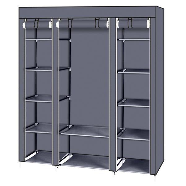 69" Portable Clothes Closet Wardrobe Storage Organizer with Non-Woven Fabric Quick and Easy to Assemble Extra Strong and Durable Gray - NON BRANDED SUPERMARKET 