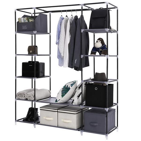 69" Portable Clothes Closet Wardrobe Storage Organizer with Non-Woven Fabric Quick and Easy to Assemble Extra Strong and Durable Gray - NON BRANDED SUPERMARKET 